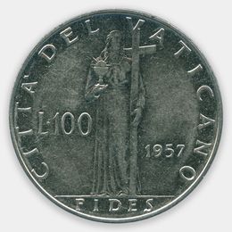 100 лир 1955-1958 Ватикан (about UNC)