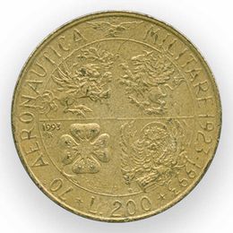 70 лет военной авиации 200 лир 1993 Италия (сост. Very Fine - XFine)