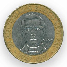 50 лет Центробанку 5 песо 1997 Доминиканская республика (сост. Very Fine - XFine)