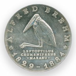 Альфред Эдмунд Брем 10 марок 1984 ГДР (сост. UNC) (Серебро 0,500 17,00 гр)