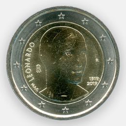 Леонардо да Винчи 2 евро 2019 Италия