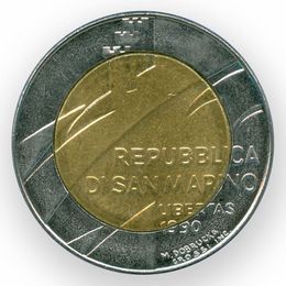 Шестнадцать веков истории 500 лир 1990 Сан-Марино (сост. XFine - about UNC)