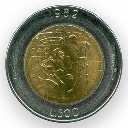 Социальные достижения (ФАО) 500 лир 1982 Сан-Марино (сост. about UNC)