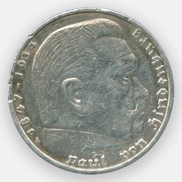 Пауль фон Гинденбург 5 рейхсмарок 1938 Германия Серебро 0,900 12,5 гр