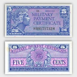 Банкнота 5 центов 1964 военный сертификат США сост. about UNC