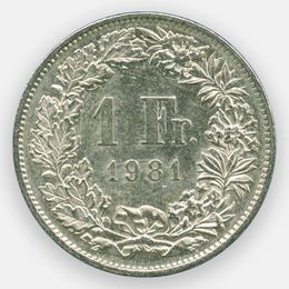 1 франк 1968-2019 Швейцария (сост. Very Fine)