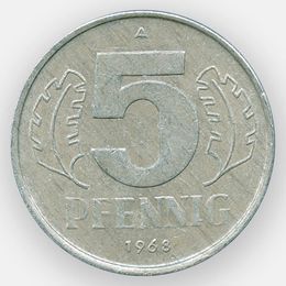 5 пфеннигов 1968-1975 Германия (ГДР) (сост. Very Fine)