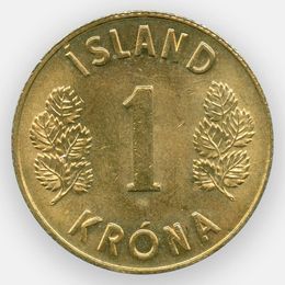 1 крона 1957-1975 Исландия (сост. Very Fine)