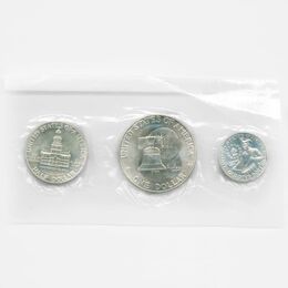 Набор из 3 монет США 25, 50 центов и 1 доллар 1976 (Серебро 0,400) (ссот. UNC)