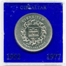 25 лет правления Королевы Елизаветы II 25 пенсов 1977 Гибралтар (сост. about UNC)