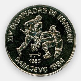 XIV зимние Олимпийские игры Хоккей 1 песо 1983 Куба (сост. UNC)