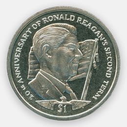 20 лет второму сроку Рональда Рейгана 1 доллар 2004 Сьерра-Леоне​ (сост. brilliant UNC)