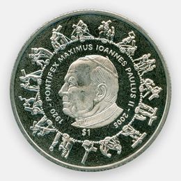 Иоанн Павел II - Смерть папы 1 доллар 2005 Сьерра-Леоне (сост. brilliant UNC)