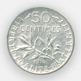 50 сантимов 1916 Франция (сост. about UNC)