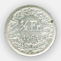 1/2 франка 1964 Швейцария (сост. XFine)