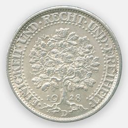 5 рейхсмарок 1928 Германия (Серебро 0,500 25,00 гр) (сост. XFine)