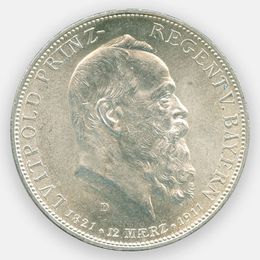 90 лет Луитпольду Баварскому 5 марок 1911 Германия (about UNC)