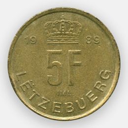 5 франков 1989-1995 Люксембург (сост. Very Fine)