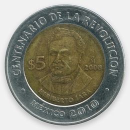 Столетие революции. Эриберто Хара 5 песо 2008 Мексика (Very Fine)