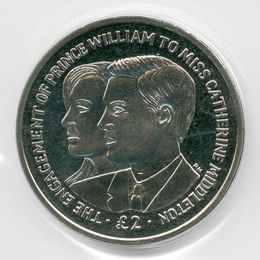 Помолвка Принца Уильяма и Кэтрин Миддлтон 2 фунта 2010 Британская территория Индийского океана (сост. brilliant UNC)