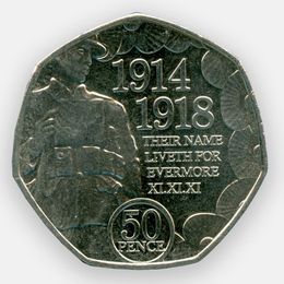 100 лет Первой Мировой войны 50 пенсов 2018 Остров Мэн (сост. XFine)