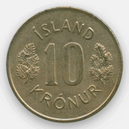 10 крон 1967-1980 Исландия (сост. Very Fine)