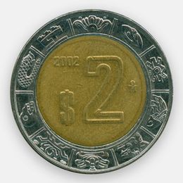 2 песо 1996-2019 Мексика (Very Fine)