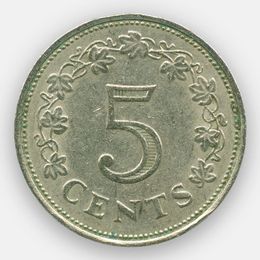 5 центов 1972-1981 Мальта (сост. Very Fine)