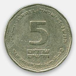 5 новых шекелей 1990-2017 Израиль (Very Fine)