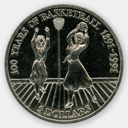 100 лет баскетболу 5 долларов 1991 Ниуэ (сост. UNC)