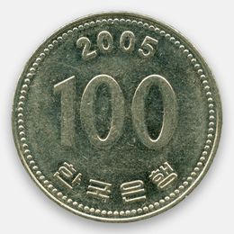 100 вон 1983-2018 Южная Корея (XFine)