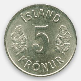 5 крон 1969-1980 Исландия (сост. Very Fine)