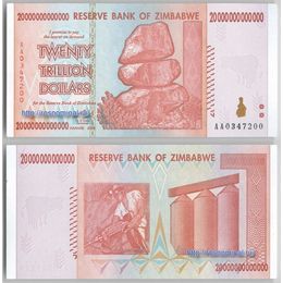 Банкнота 20 триллионов долларов 2008 Зимбабве