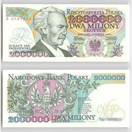 Банкнота 2000000 злотых 1992 Игнаций Ян Падеревский Польша сост. UNC