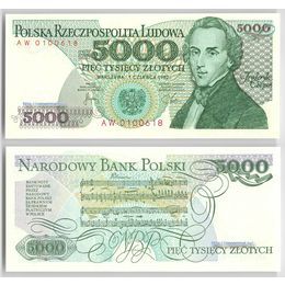 Банкнота 5000 злотых 1988 Польша сост. UNC