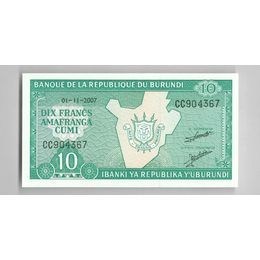 Банкнота 10 франков 2007 Бурунди сост. UNC
