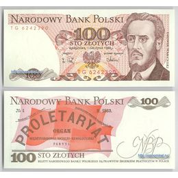 Банкнота 100 злотых 1988 сост. UNC