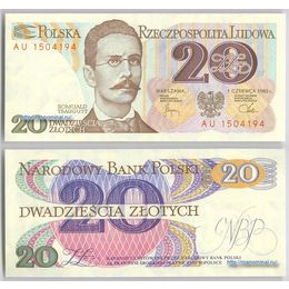 Банкнота 20 злотых 1982 Польша сост. UNC
