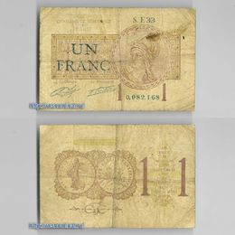 Банкнота 1 франк 1922 Франция сост. Fine