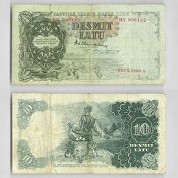 Банкнота 10 латов 1937 Латвия сост. Fine