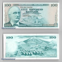 Банкнота 100 крон 1961 Исландия сост. UNC