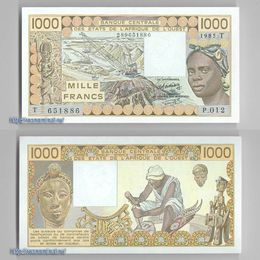 Банкнота 1000 франков 1985 Того сост. UNC