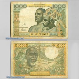 Банкнота 1000 франков 1965 Кот-дивуар сост. Very fine