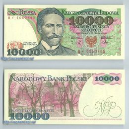 Банкнота 10000 злотых 1988 сост. UNC