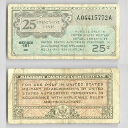 Банкнота 25 центов 1946 военный сертификат США сост. Fine