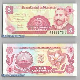 Банкнота 5 центаво 1991 Никарагуа сост. UNC