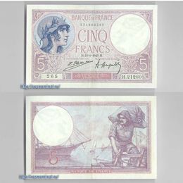 Банкнота 5 франков 1925 Франция сост. XFine