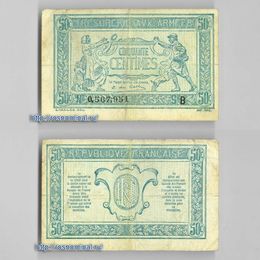 Банкнота 50 сантим 1917 Франция сост. Fine