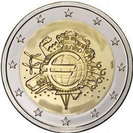 10 лет наличному обращению евро Финляндия 2 евро 2012