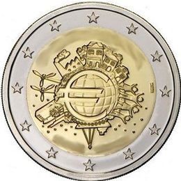 10 лет наличному обращению евро Испания 2 евро 2012